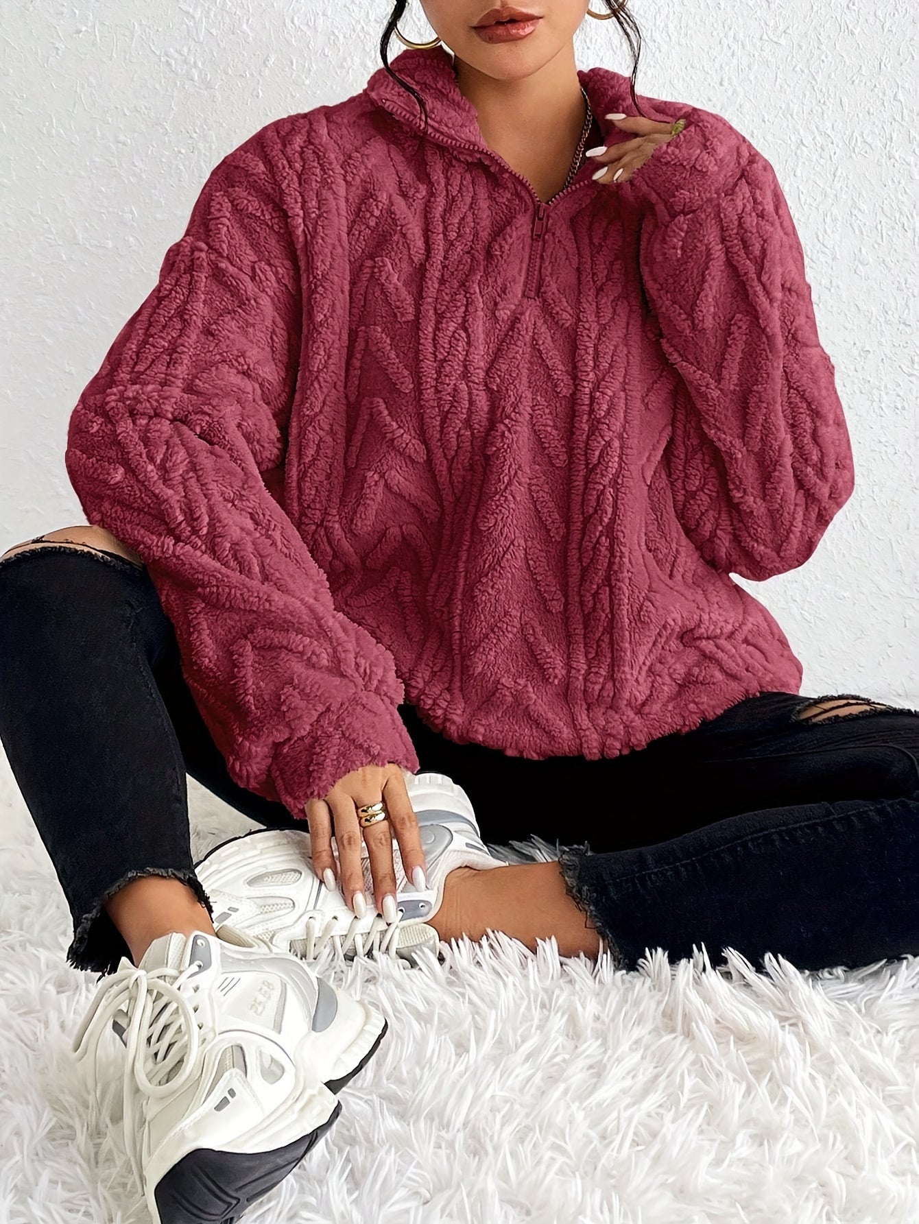 Claudette™ - Luxe Cable Knit Fleece Sweatshirt