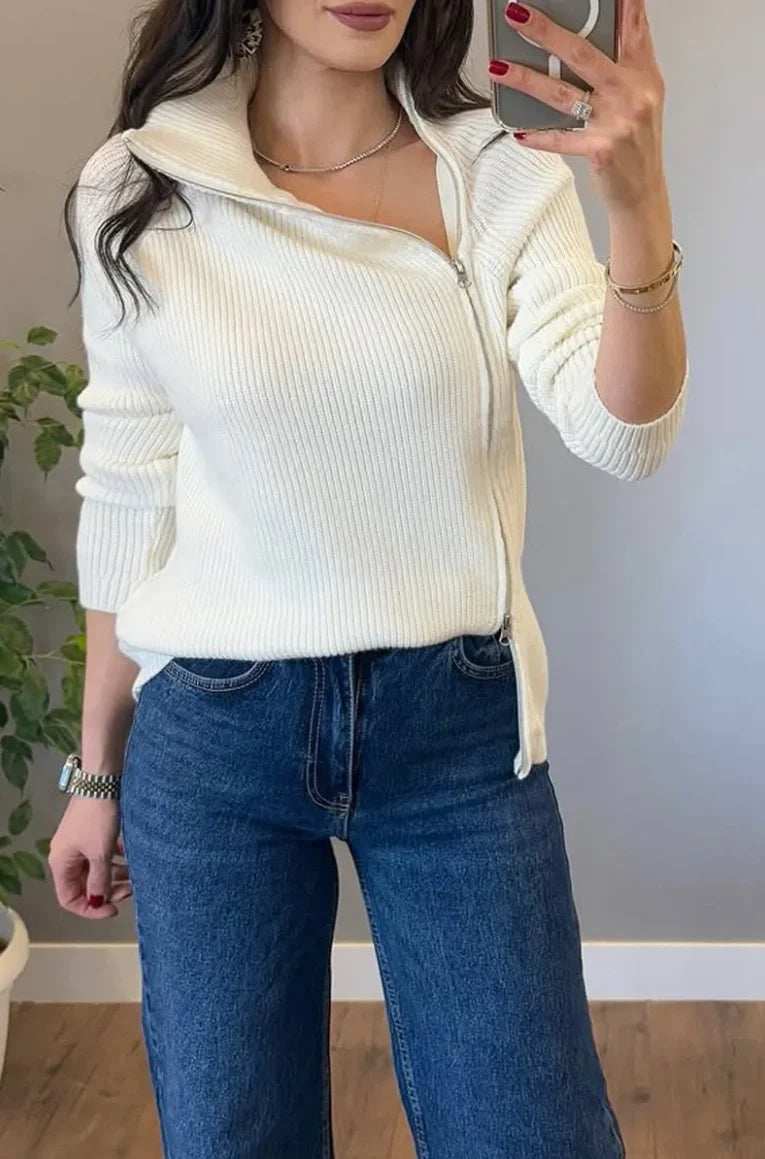 Lucienne™ - Double Zip Asymmetrical Knit Sweater