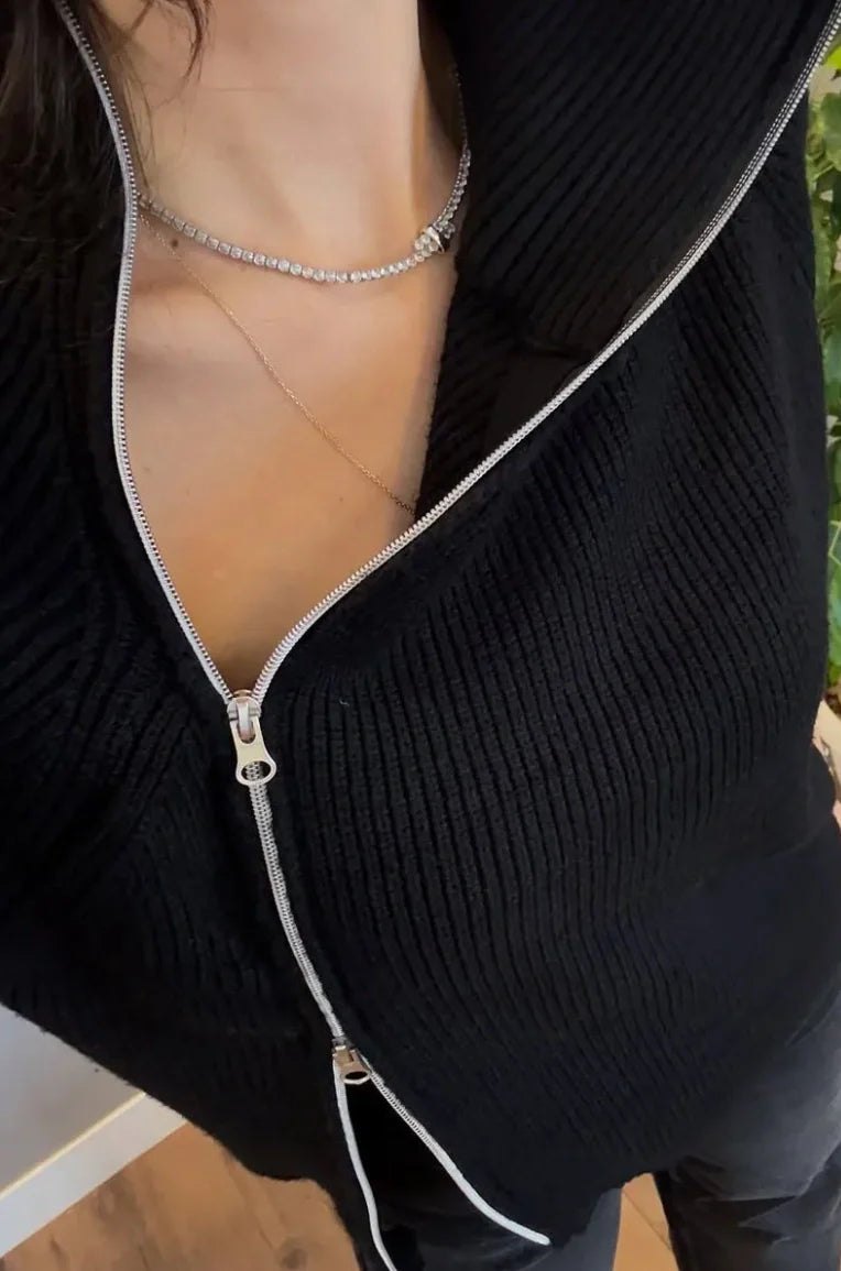 Lucienne™ - Double Zip Asymmetrical Knit Sweater