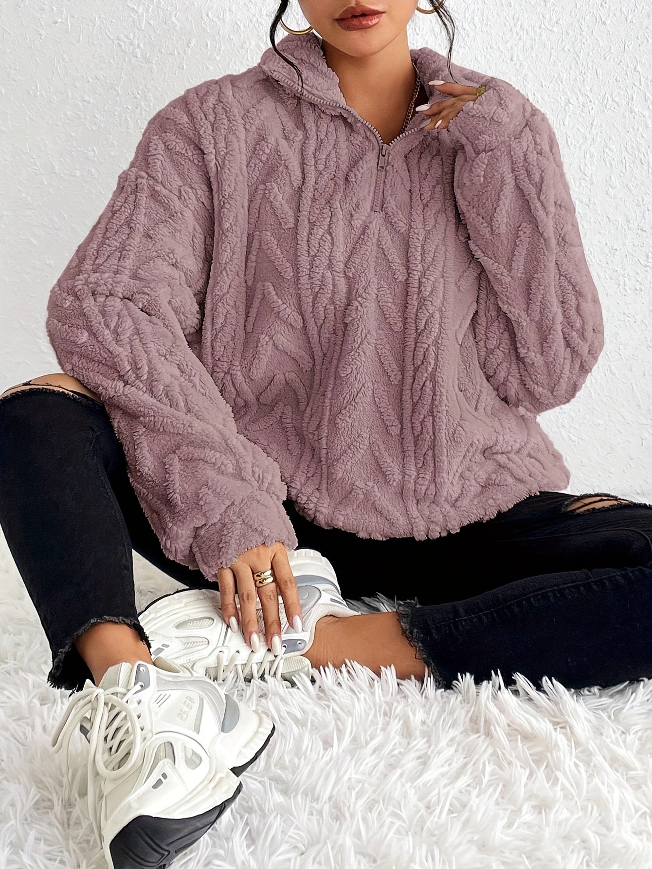 Claudette™ - Luxe Cable Knit Fleece Sweatshirt