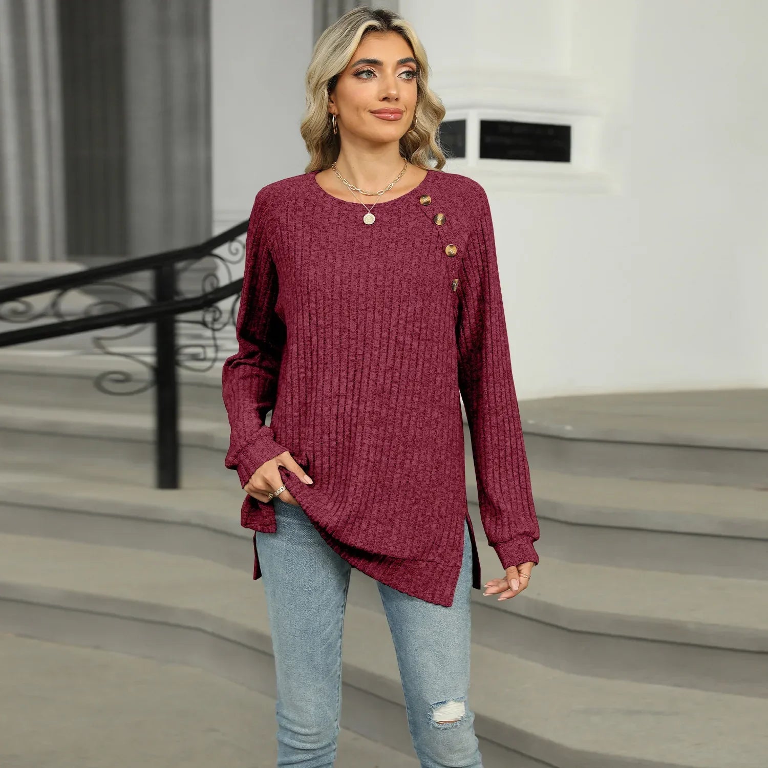 Aline™ - Elegant women's sweater with decorative buttons