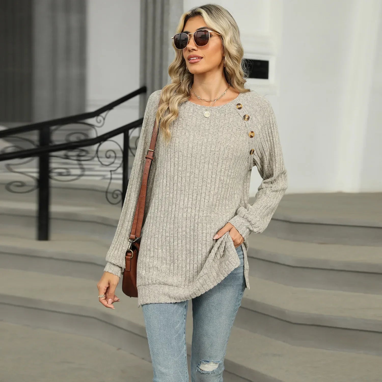 Aline™ - Elegant women's sweater with decorative buttons