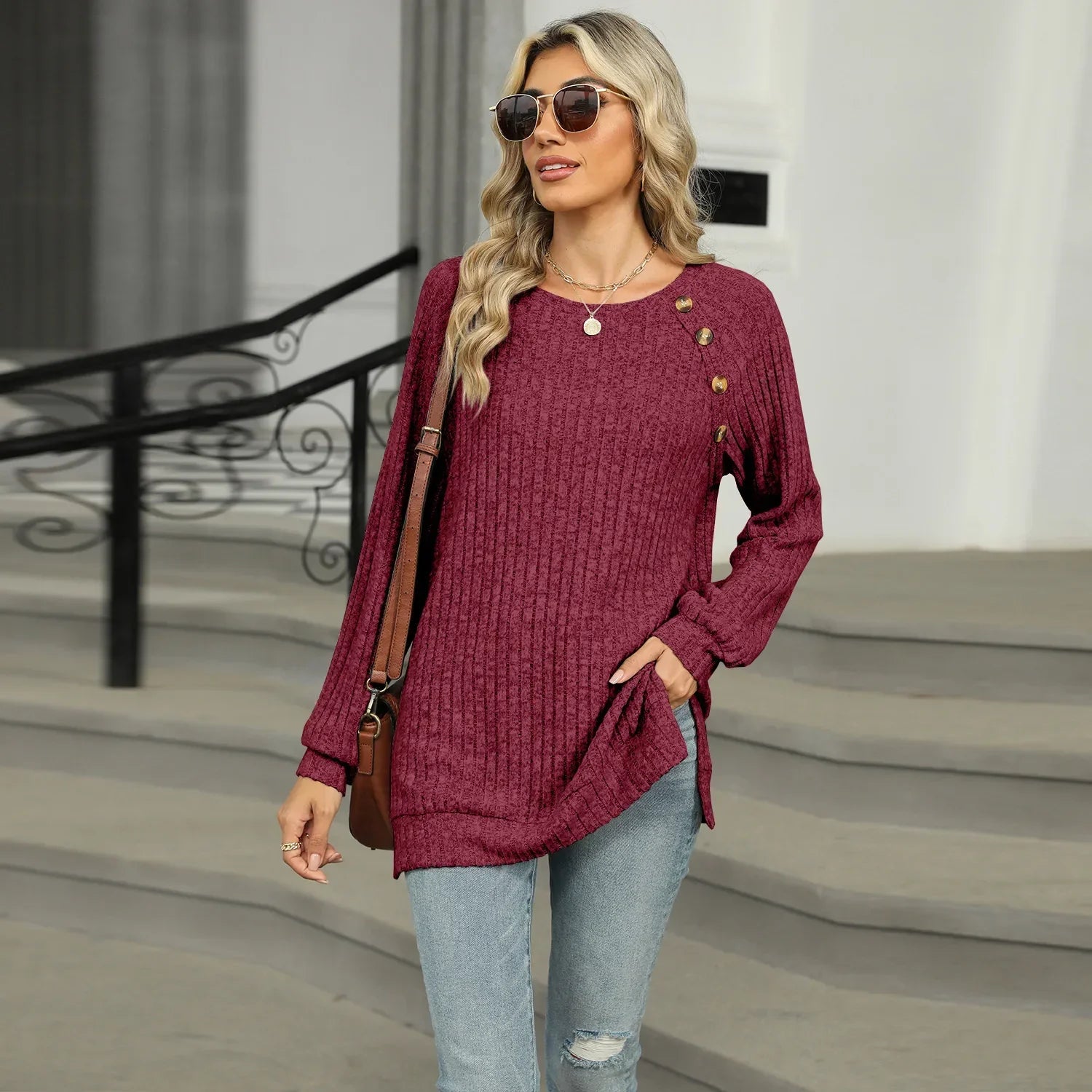 Aline™ - Elegant women's sweater with decorative buttons