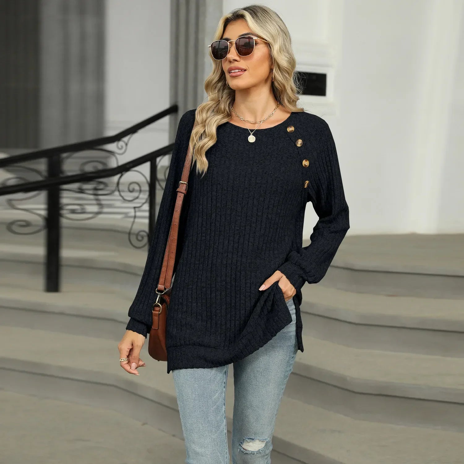 Aline™ - Elegant women's sweater with decorative buttons