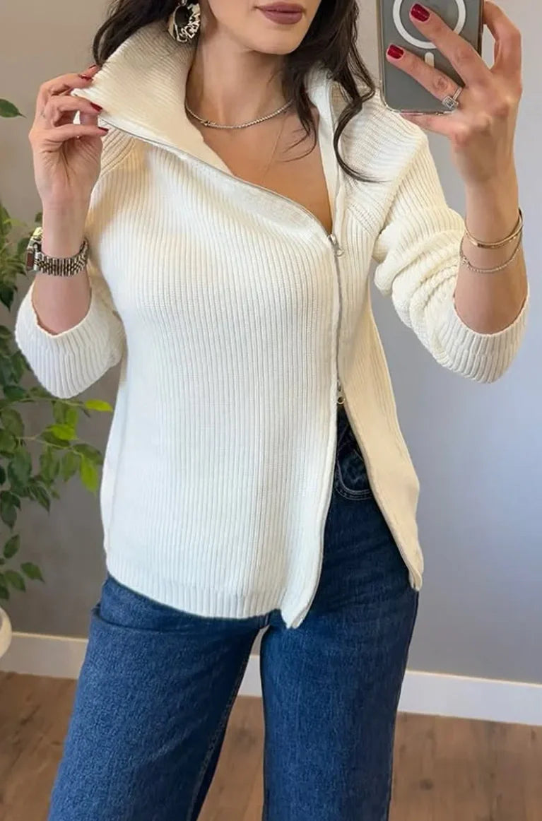 Lucienne™ - Double Zip Asymmetrical Knit Sweater