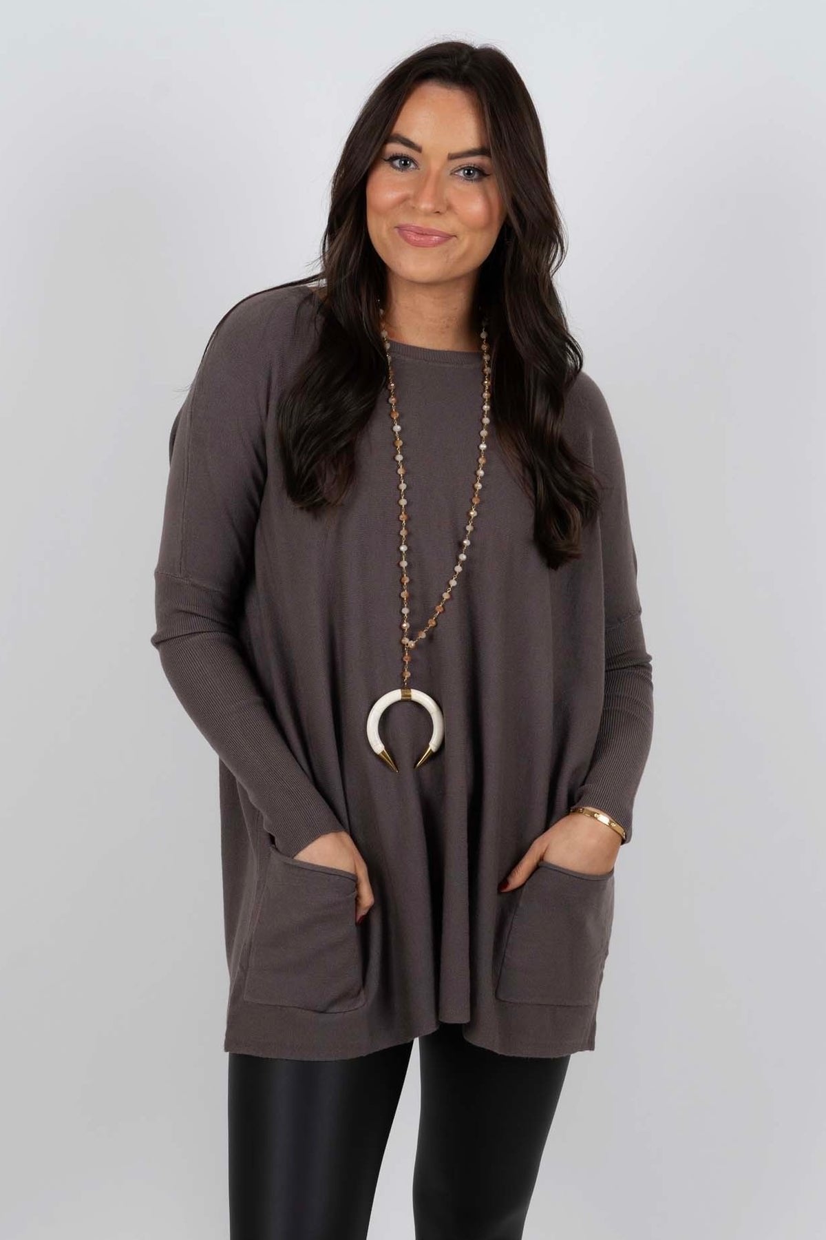 Chanel™ - Women's Long Sleeve Tunic Sweater with Pockets