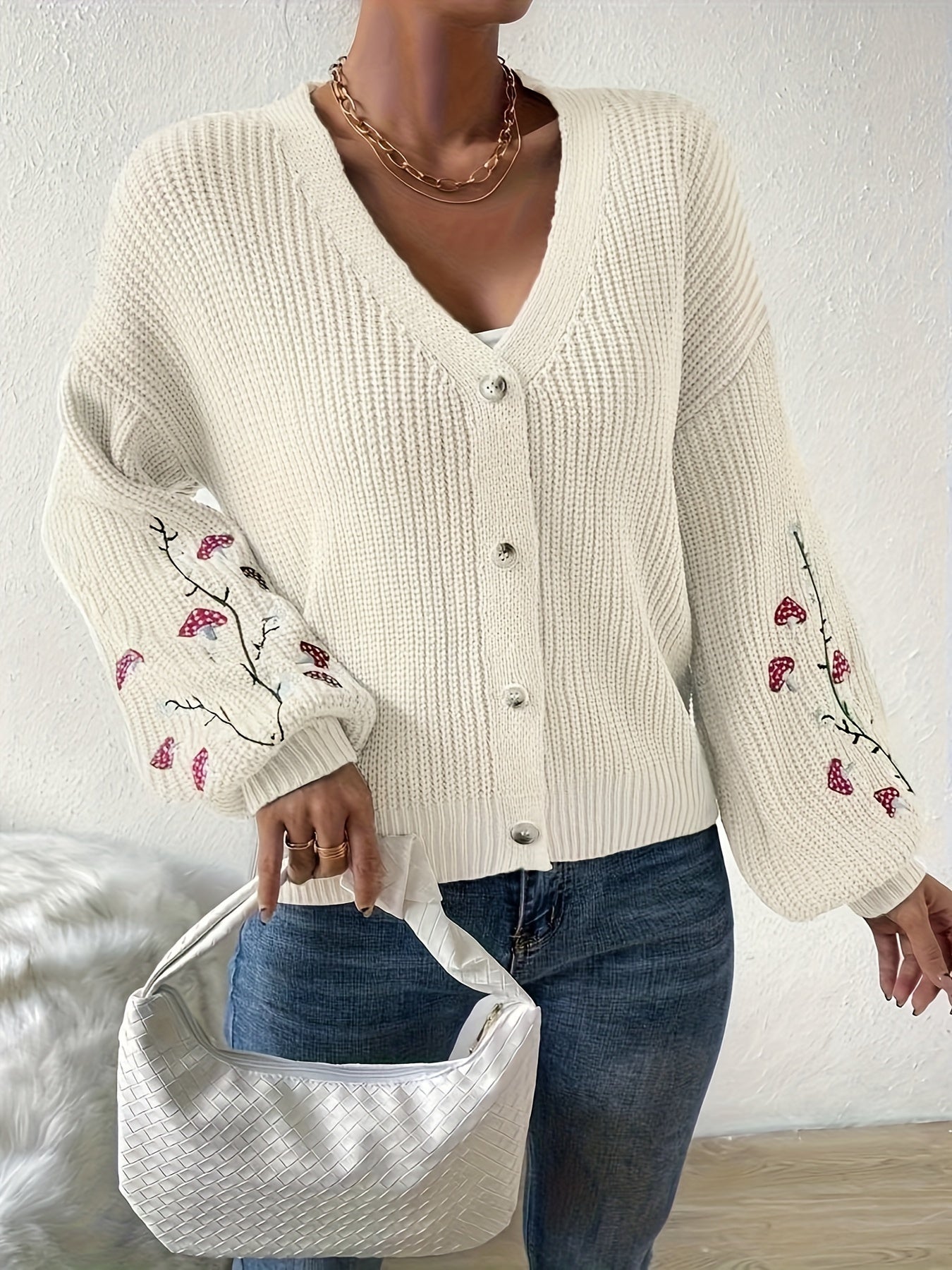 Romilly™ - Mushroom Embroidered Cardigan
