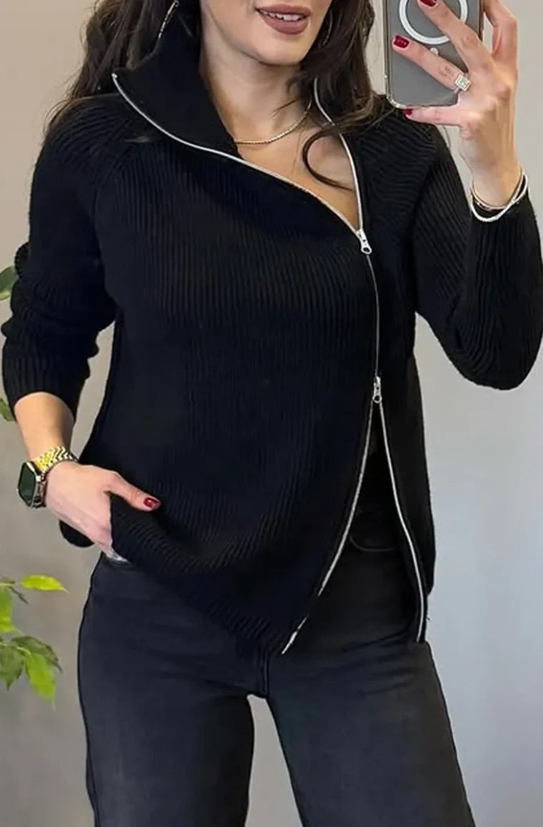Lucienne™ - Double Zip Asymmetrical Knit Sweater
