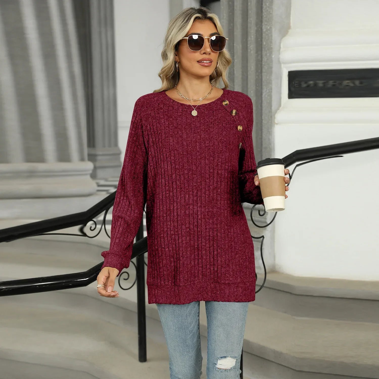 Aline™ - Elegant women's sweater with decorative buttons