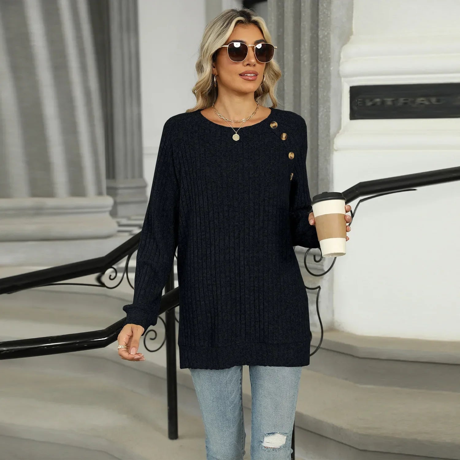 Aline™ - Elegant women's sweater with decorative buttons