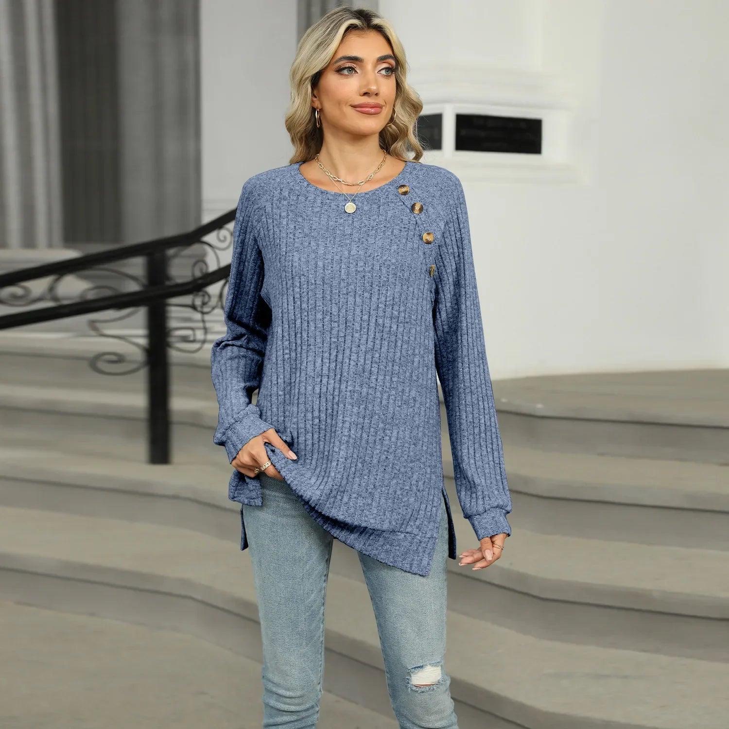 Aline™ - Elegant women's sweater with decorative buttons