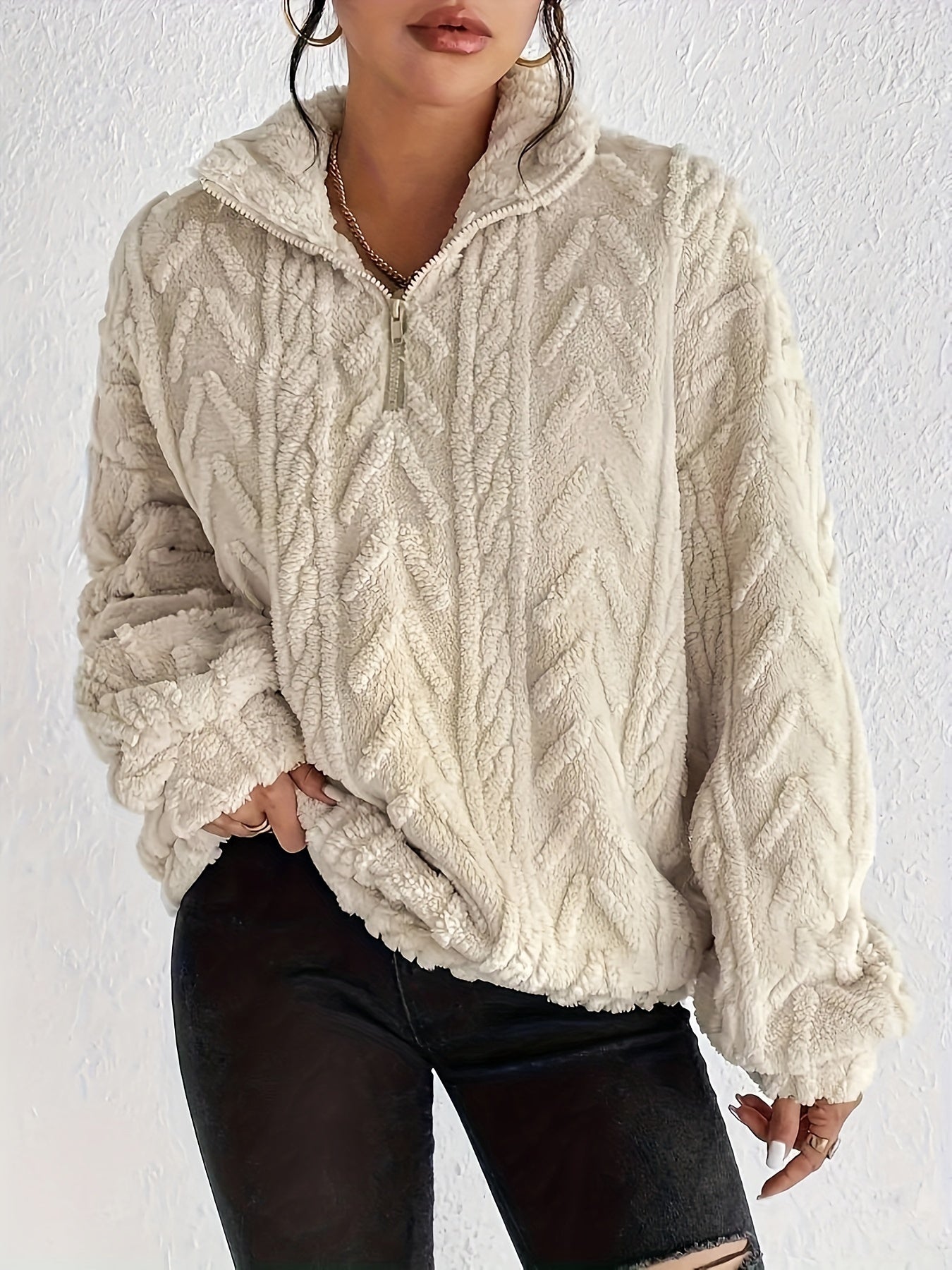 Claudette™ - Luxe Cable Knit Fleece Sweatshirt