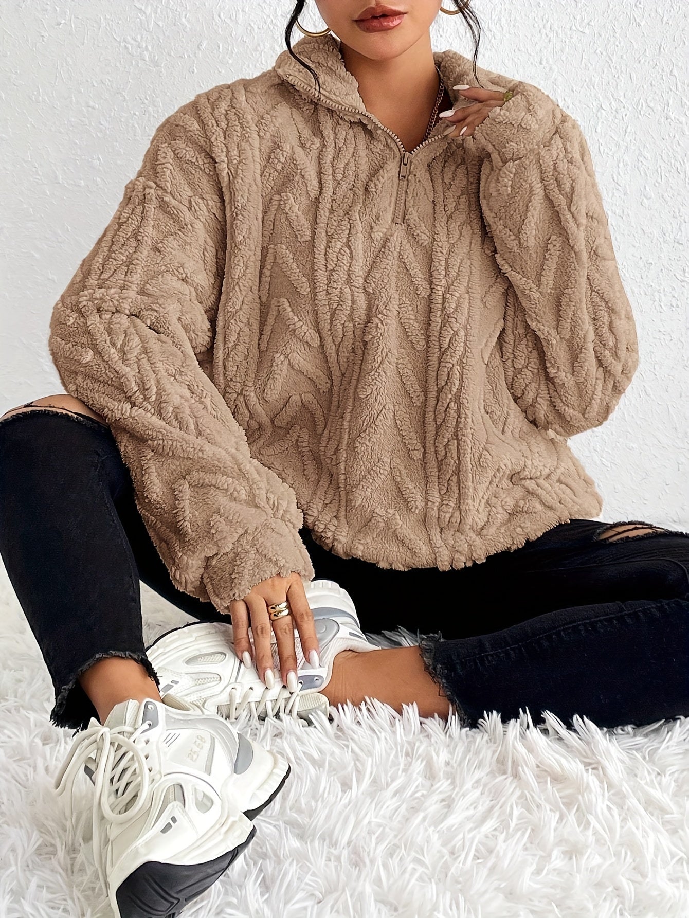 Claudette™ - Luxe Cable Knit Fleece Sweatshirt