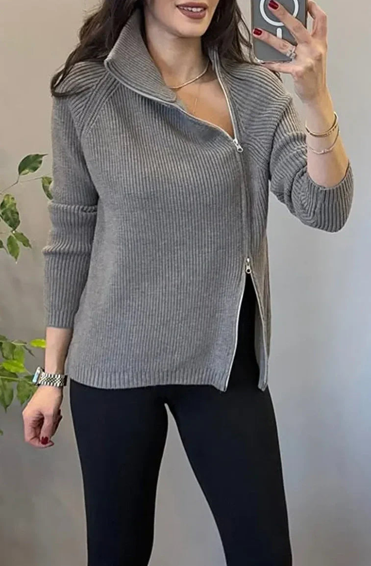 Lucienne™ - Double Zip Asymmetrical Knit Sweater