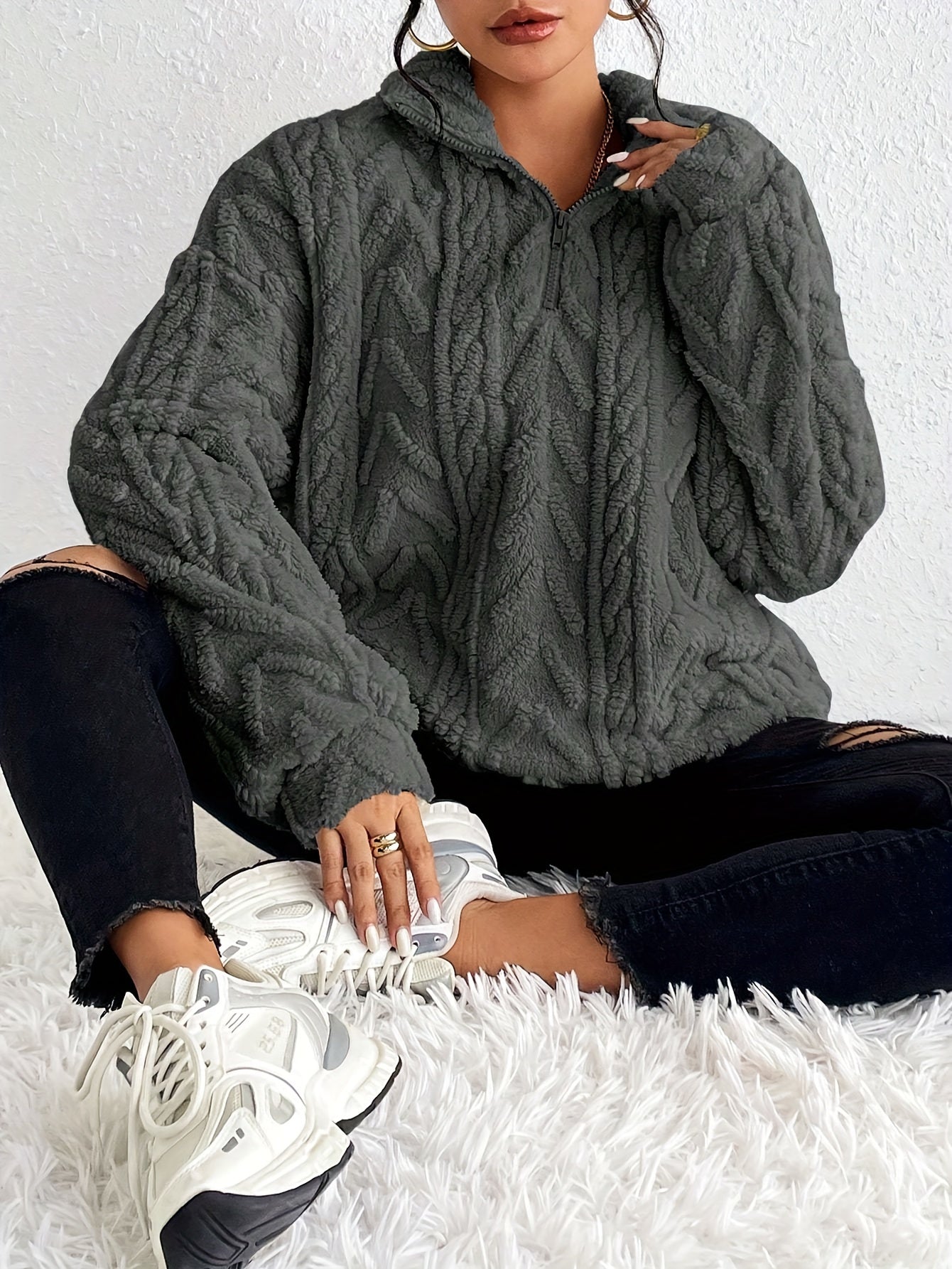 Claudette™ - Luxe Cable Knit Fleece Sweatshirt